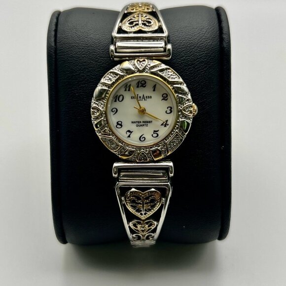 Vintage La Express Ladies Silver Tone Mother of Pearl Watch Filigree Working - Picture 1 of 11